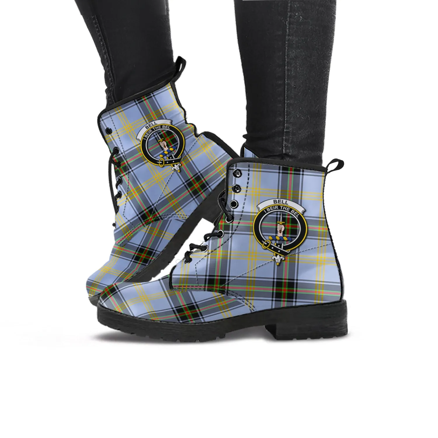 Bell Tartan Leather Boots with Family Crest