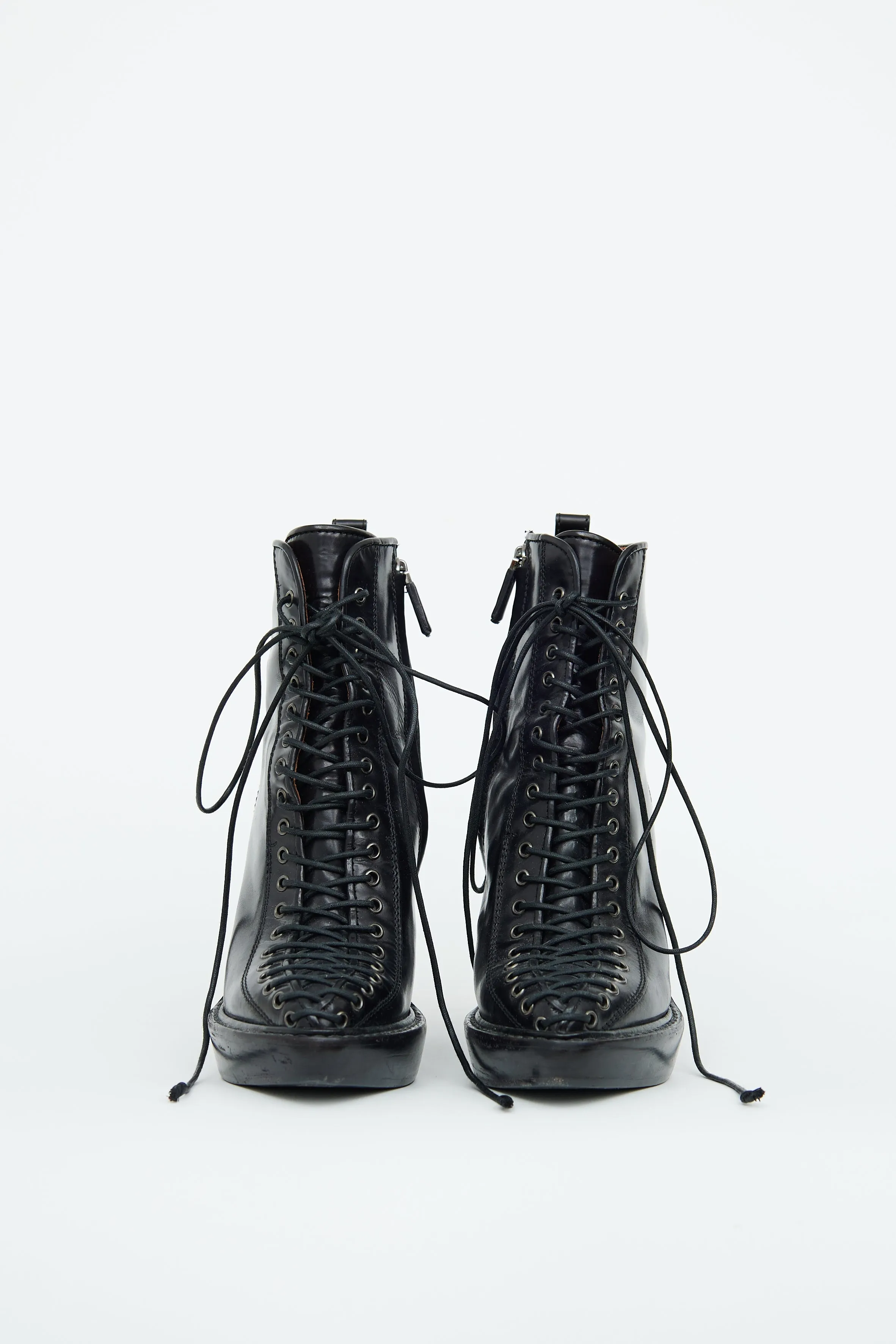 Black Lace Up Wedge Ankle Boot