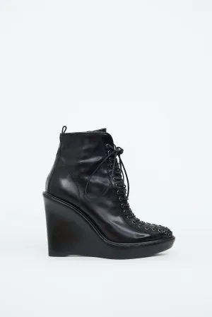 Black Lace Up Wedge Ankle Boot