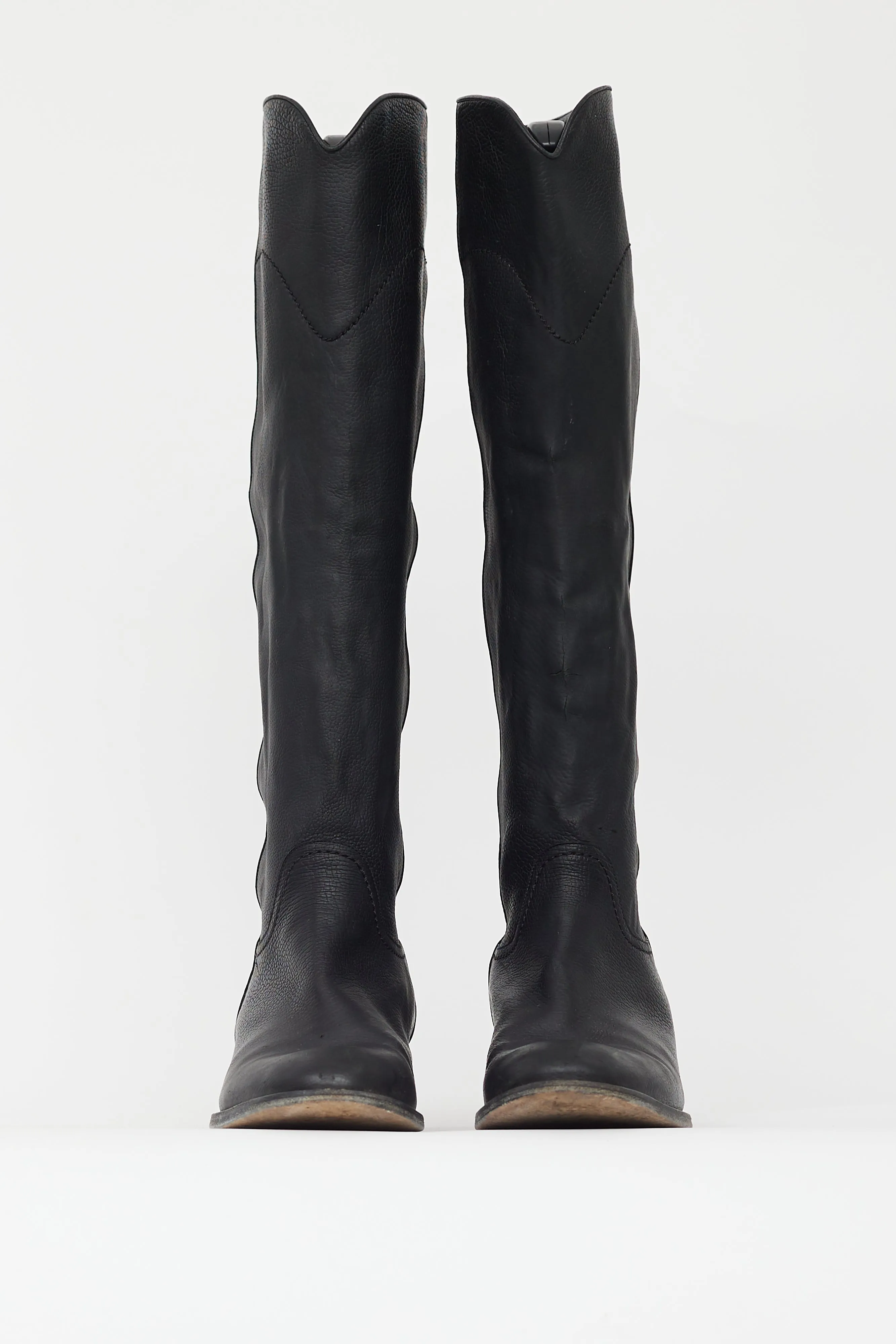 Black Leather CC Embossed Knee High Boot