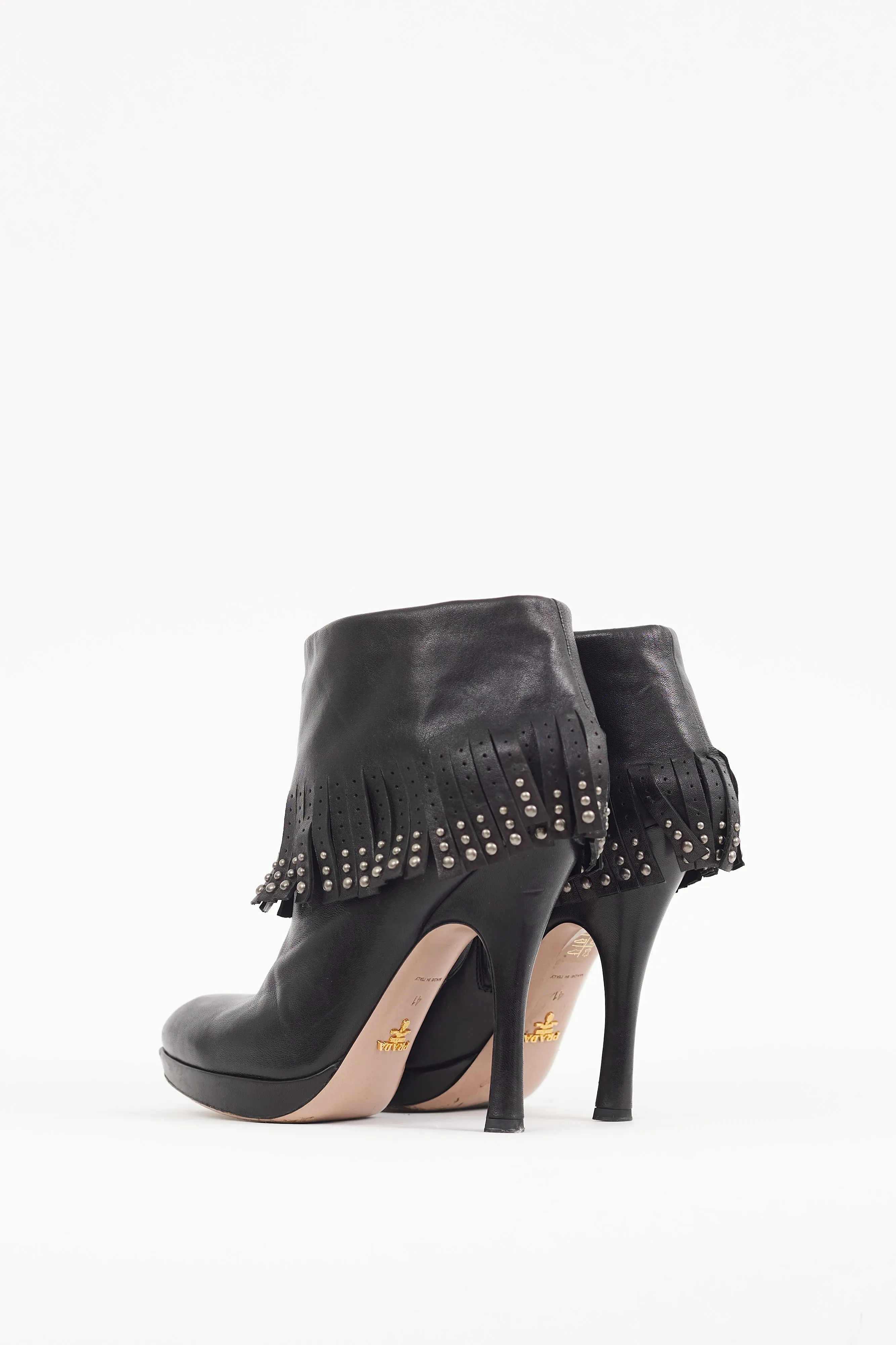 Black Leather Studded Fringe Boot