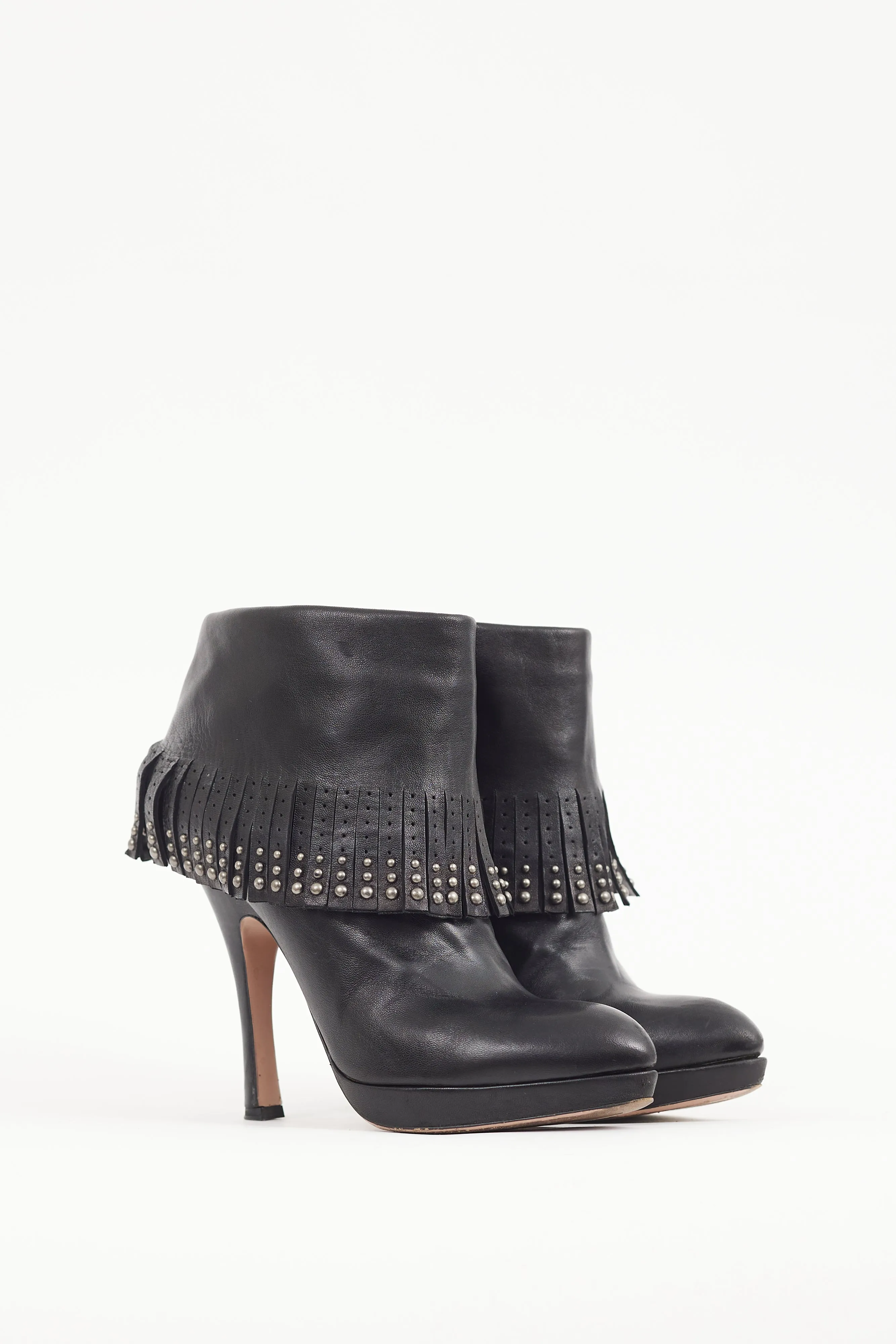Black Leather Studded Fringe Boot