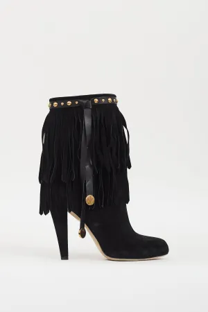 Black Suede Fringe Devendra Boot