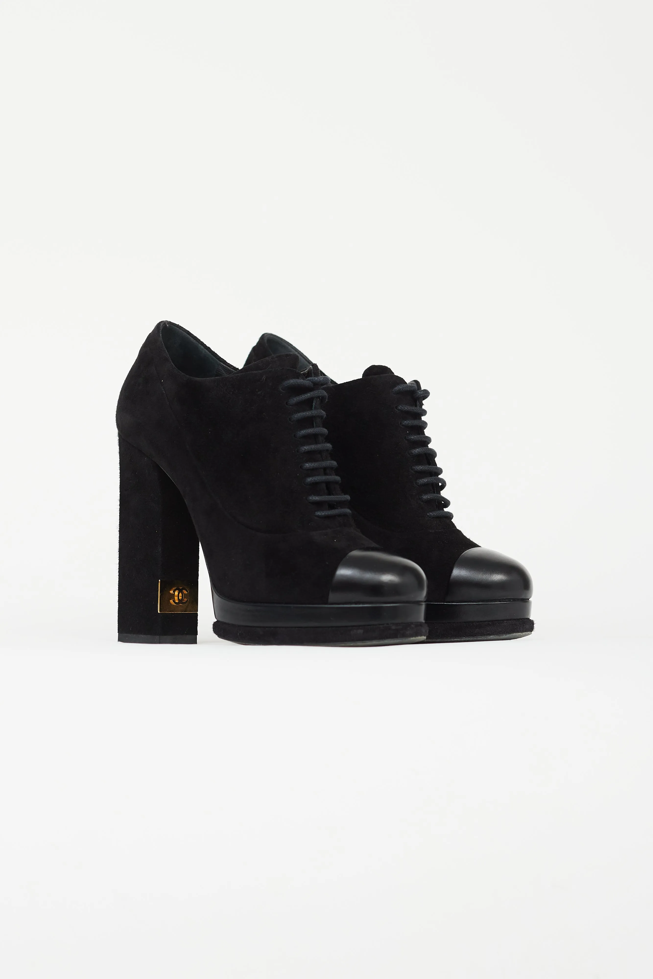 Black Suede Lace-Up High Heel Boot