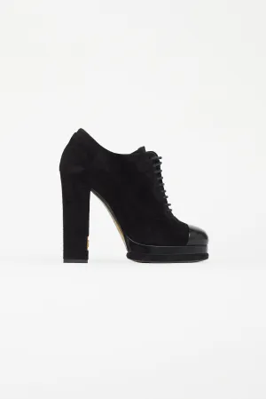 Black Suede Lace-Up High Heel Boot
