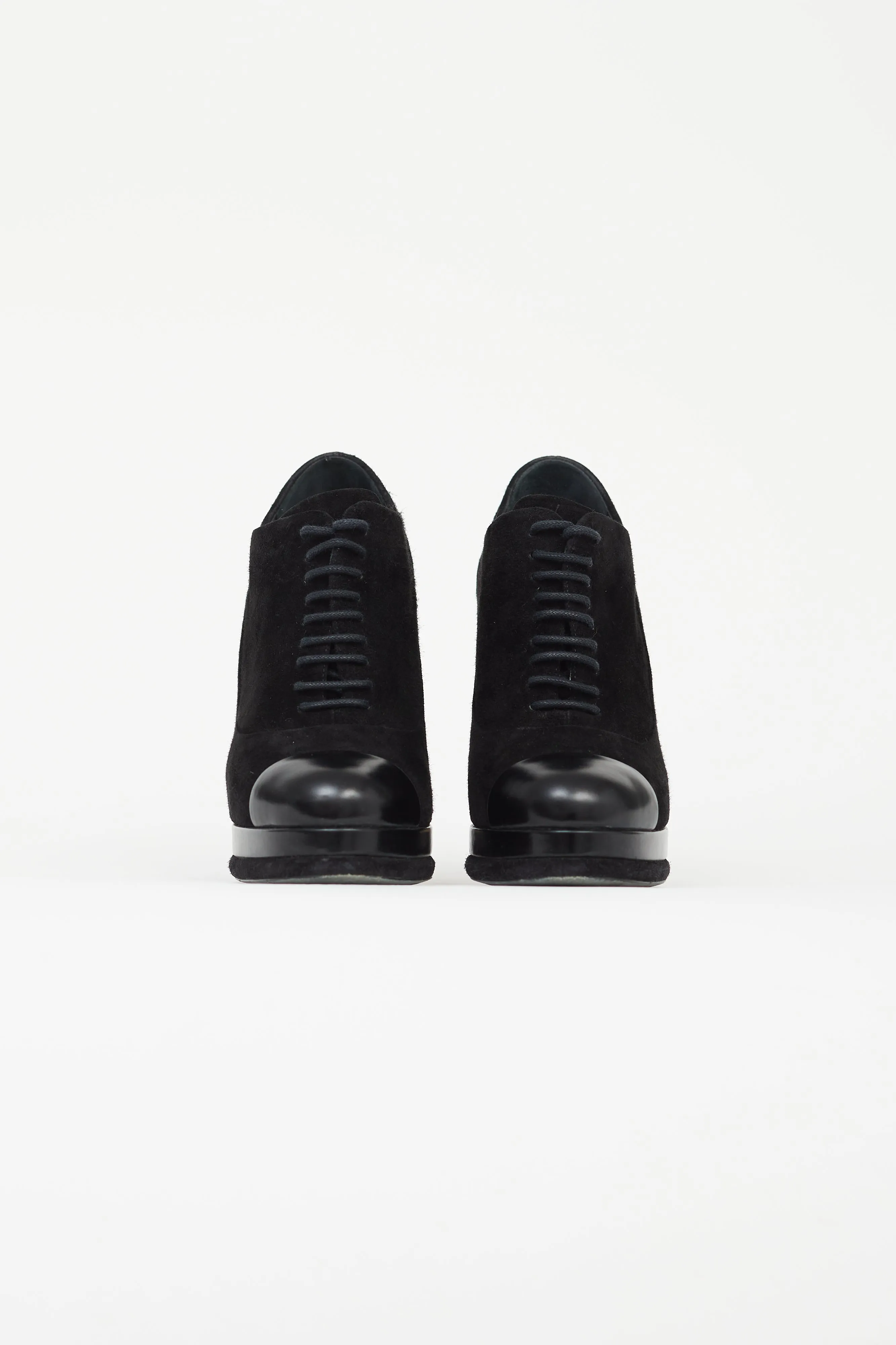 Black Suede Lace-Up High Heel Boot