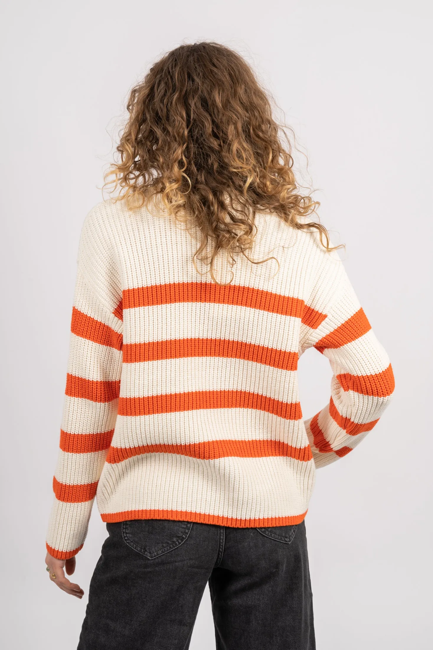 Bloomie LS Knit O-Neck - Snow White W/Orangeade