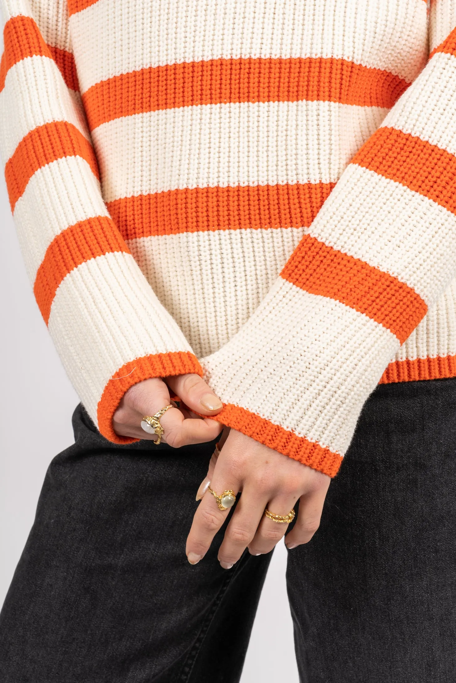 Bloomie LS Knit O-Neck - Snow White W/Orangeade