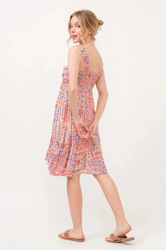 Boho Tiled Patchwork Tie-Front Mini Dress
