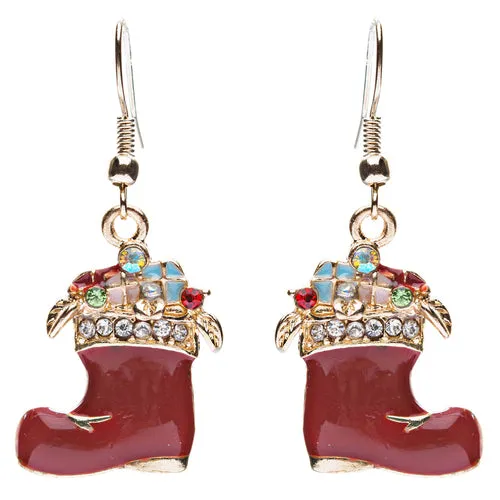 Christmas Jewelry Crystal Rhinestone Gifts Boot Shoe Dangle Earrings E637