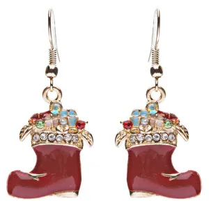 Christmas Jewelry Crystal Rhinestone Gifts Boot Shoe Dangle Earrings E637