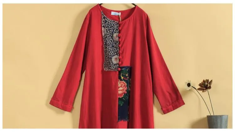 Folk Style Patchwork Linen Dress