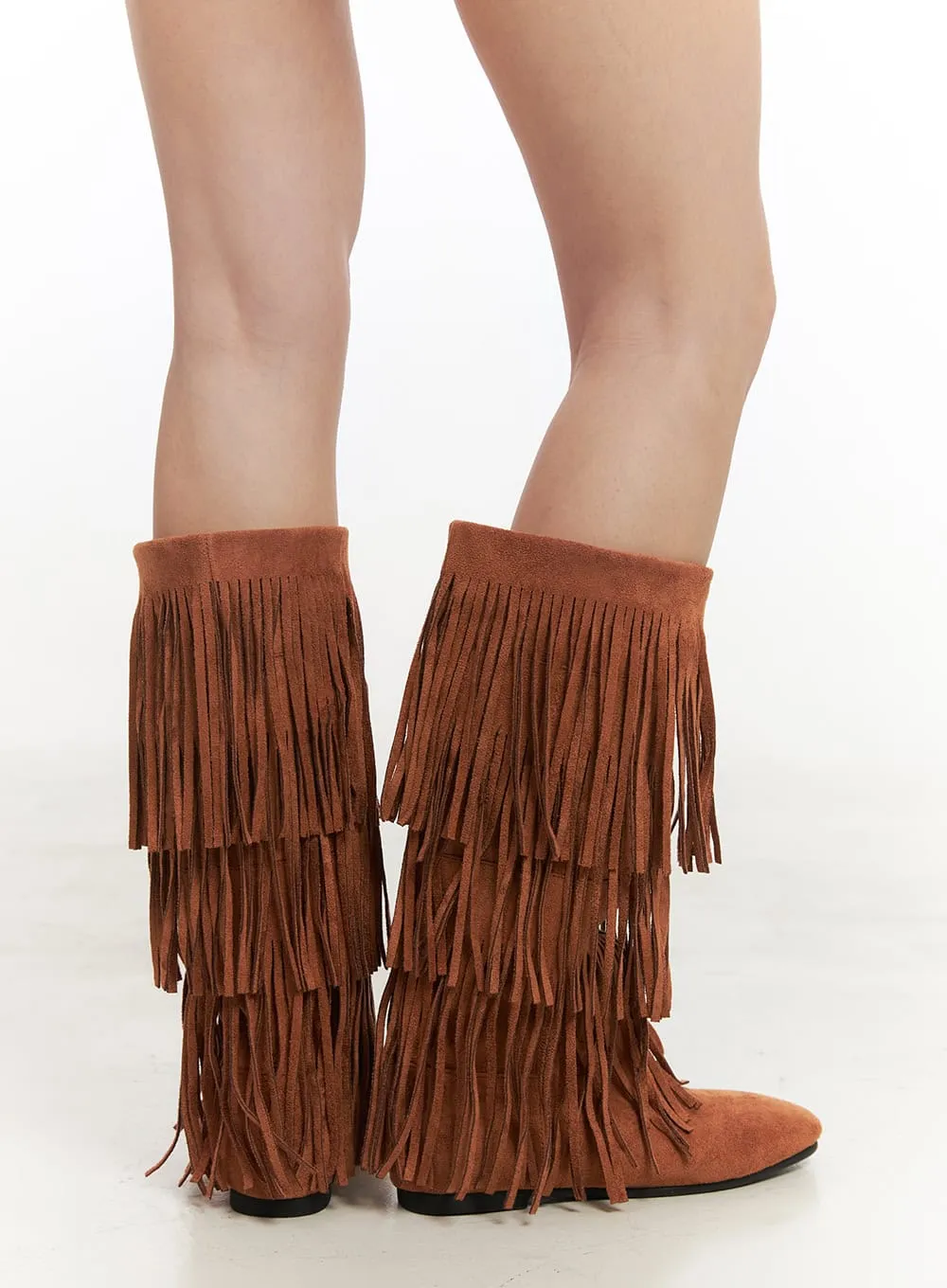 Fringe Faux-Leather Long Boots CF513