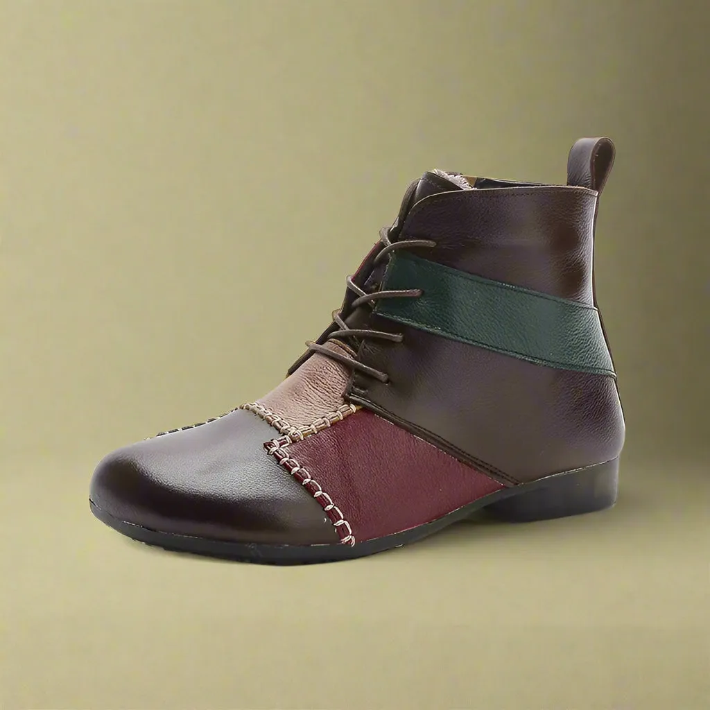 Goblincore Patchwork Leather Ankle Boots