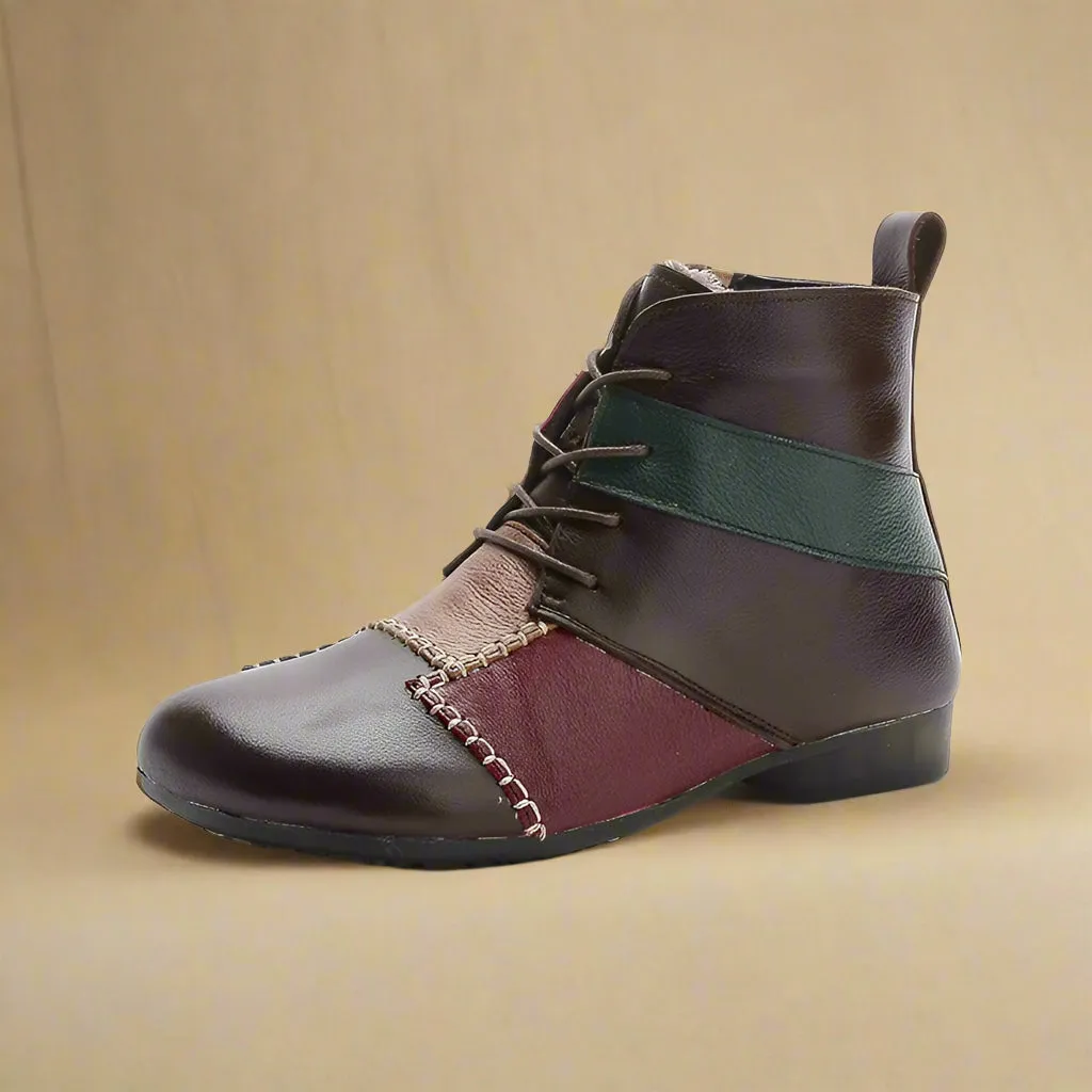 Goblincore Patchwork Leather Ankle Boots