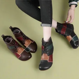 Goblincore Patchwork Leather Ankle Boots