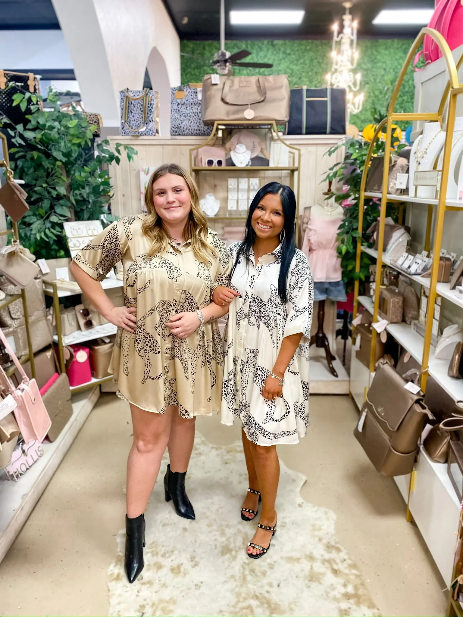 Last Chance Size Small | Ready To Flaunt Button Up Leopard Print Satin Babydoll Dress in Beige