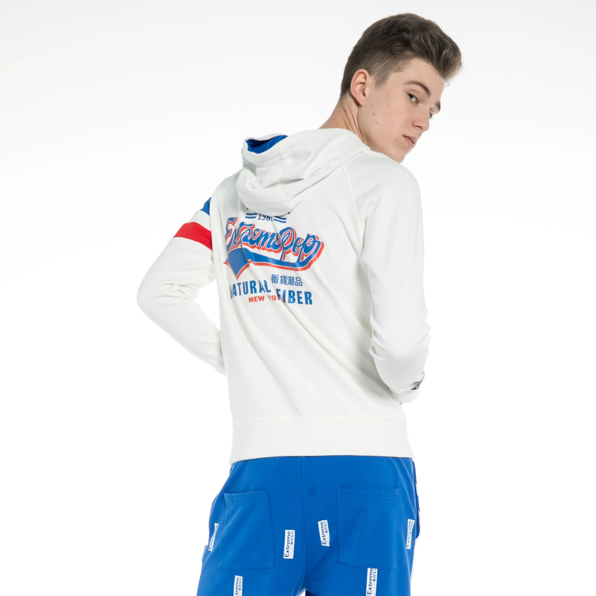 Men Contrast Colors Sleeve Hoodie Sweatshirt Zip-up Hooded Jacket Pullover
