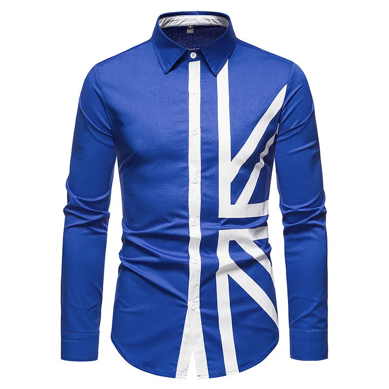 Men Turnover Collar Patchwork Western Boots Cowboy Long Sleeves Shirt