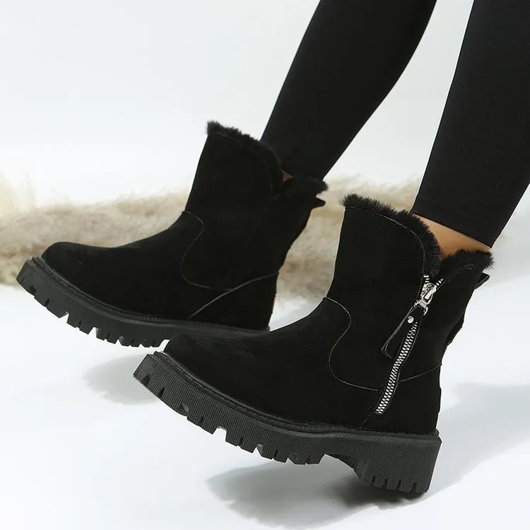 Short Thick Soled round Toe Snow Boots Women Vintage Fleece-Lined Thickening Thermal Cotton Shoes