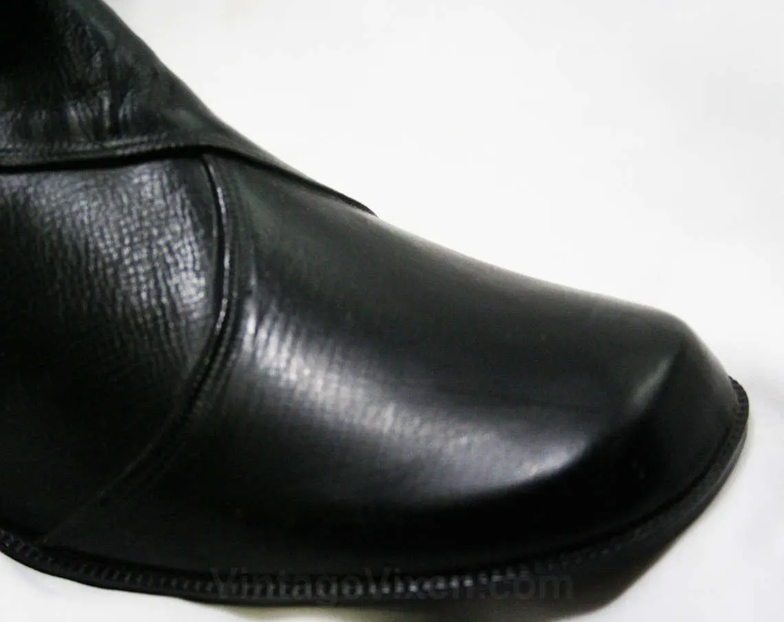 Size 10 Black Boots - Authentic Early 1960s Deadstock - Waterproof Vinyl - Fleece Lined - 60s - Faux Buckle - Rain Dears - Winter - 43246-4