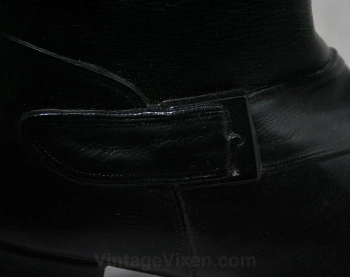 Size 10 Black Boots - Authentic Early 1960s Deadstock - Waterproof Vinyl - Fleece Lined - 60s - Faux Buckle - Rain Dears - Winter - 43246-4