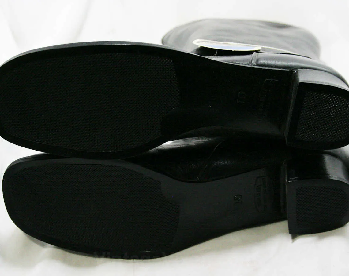 Size 10 Black Boots - Authentic Early 1960s Deadstock - Waterproof Vinyl - Fleece Lined - 60s - Faux Buckle - Rain Dears - Winter - 43246-4