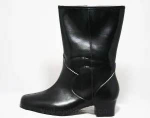 Size 5 WW Black Boots - Victorian Inspired - Authentic 1950s Deadstock - Waterproof Vinyl - Fleece Lined - Winter - 50s Wide Width