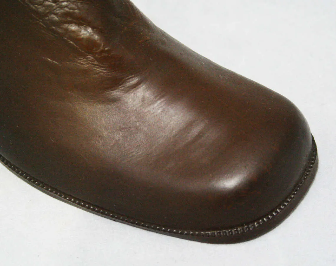 Size 6 Hipster 60s Boots - Brown Waterproof Rubber - Sophisticated 1960s 1970s Pirate Style Big Buckles - Fleece Lined Unworn - Deadstock