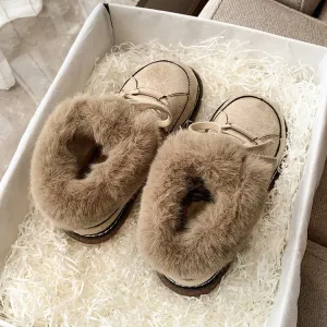 Warm Lace up Low Top Cotton Shoes Women Winter Fleece lined Thickened round Lace up Snow Platform Ankle Boots