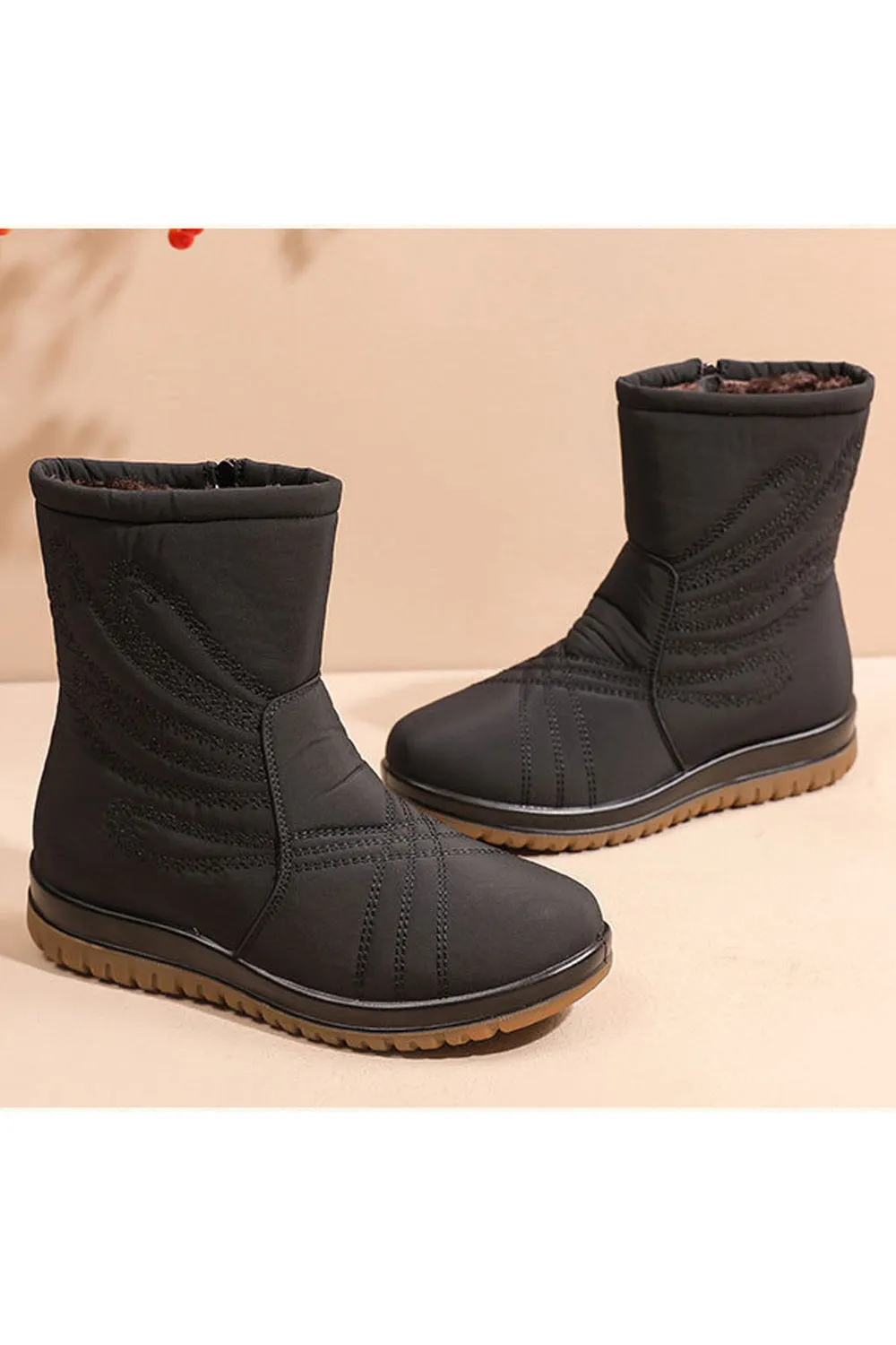Women Round Toe Lightweight Thick Winter Cozy High Top Waterproof Solid Pattern Boots - WSC50898