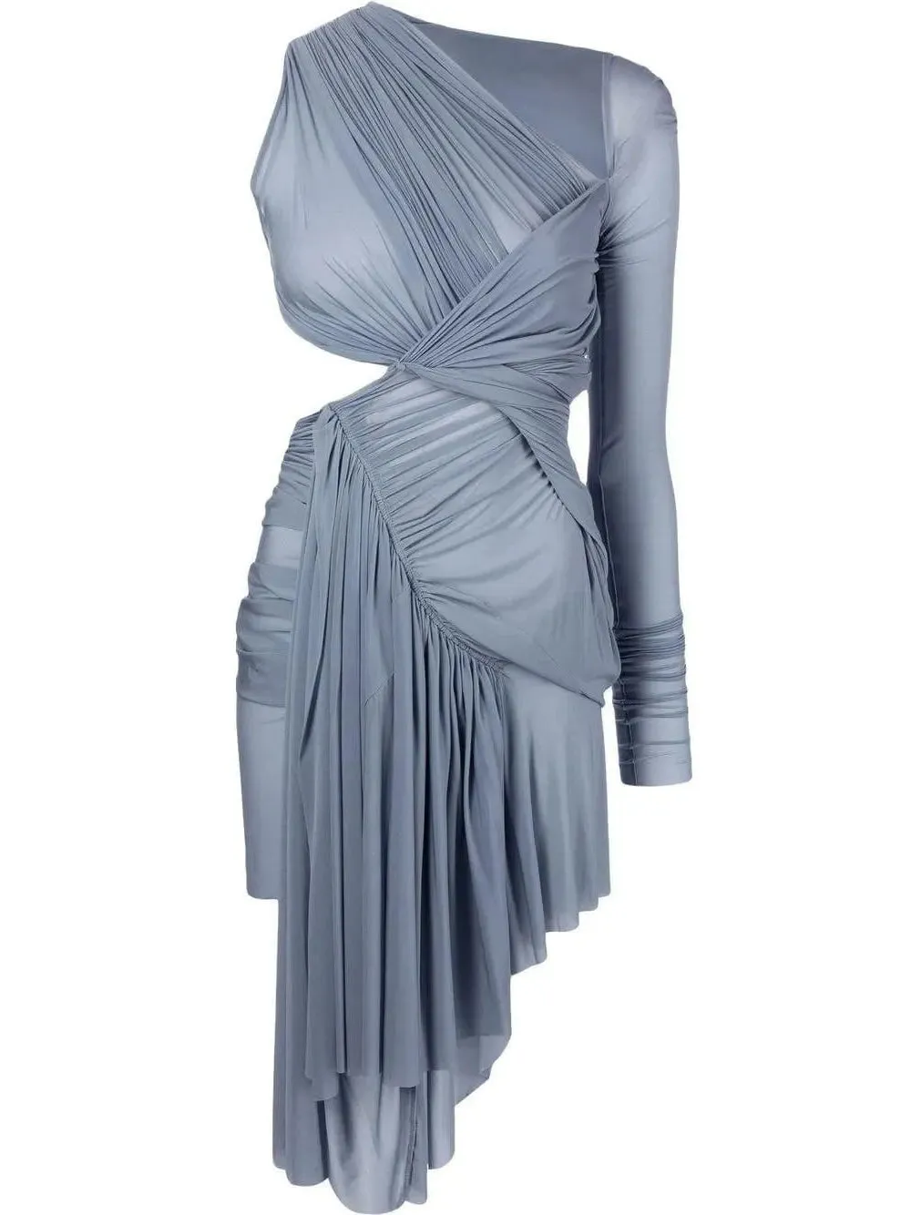 Women’s Asymmetric One-Shoulder Ruched Midi-Dress, Gray