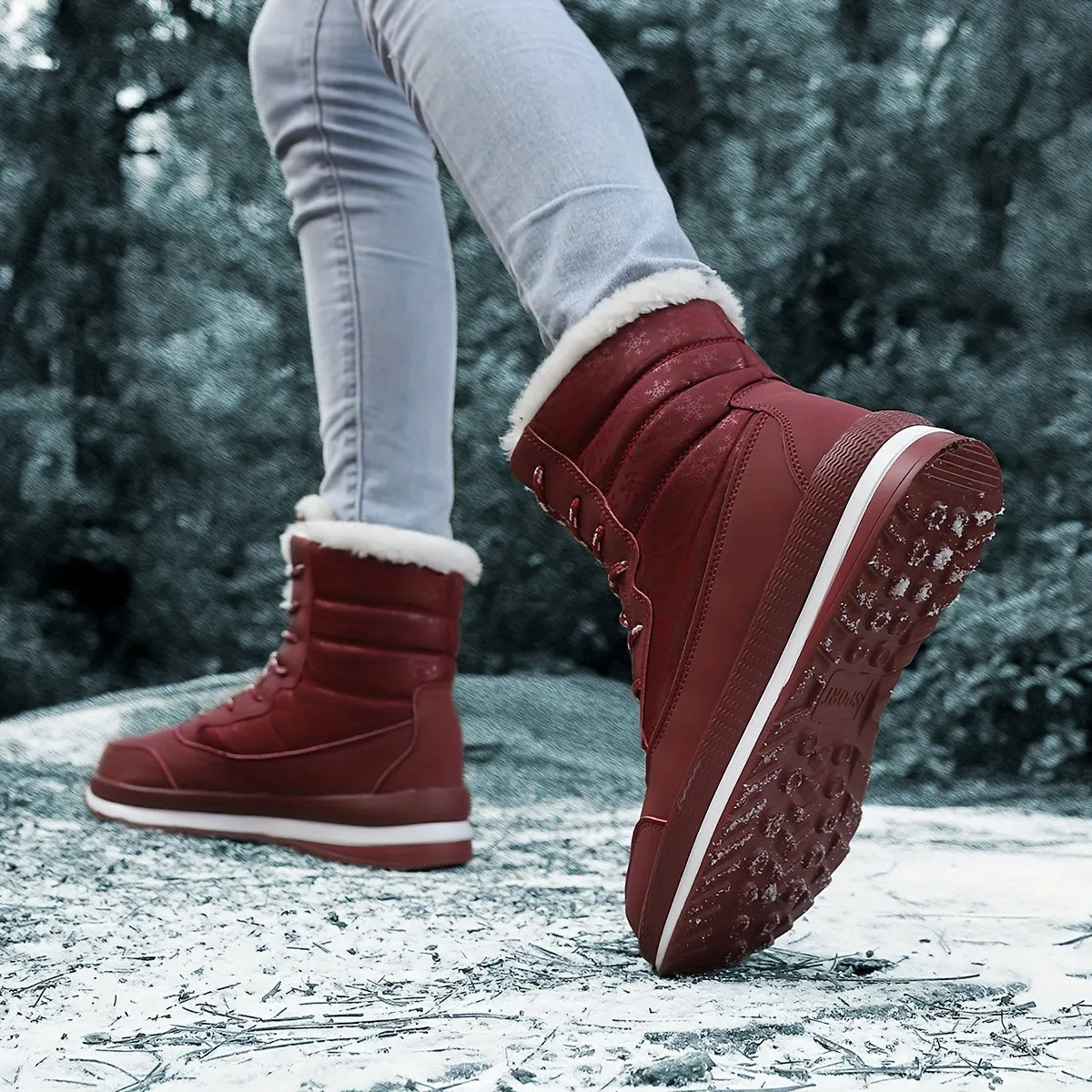 Women's Solid Color Snow Boots, Casual Lace Up Plush Lined Boots, Comfortable Winter Boots