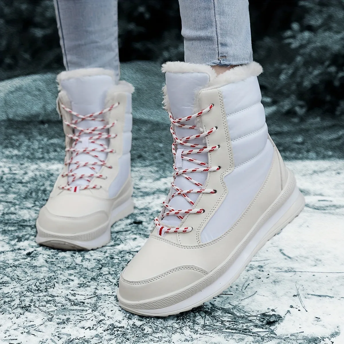 Women's Solid Color Snow Boots, Casual Lace Up Plush Lined Boots, Comfortable Winter Boots