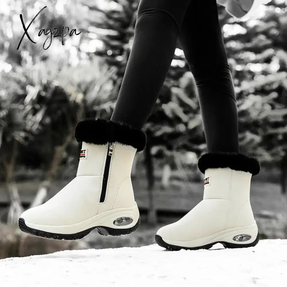 Xajzpa - Snow Boots Women Winter Platform Thigh High Boots Flat Quality Keep Warm Black New Ladies Lace-up Comfortable Leather Boots