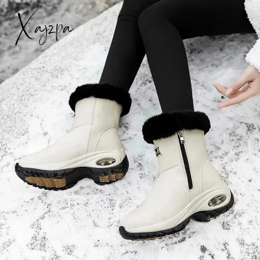 Xajzpa - Snow Boots Women Winter Platform Thigh High Boots Flat Quality Keep Warm Black New Ladies Lace-up Comfortable Leather Boots